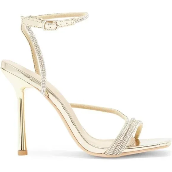 Women's Square Toe Rhinestone Embellished Straps Formal Stiletto High Heels - Picture 2 of 7